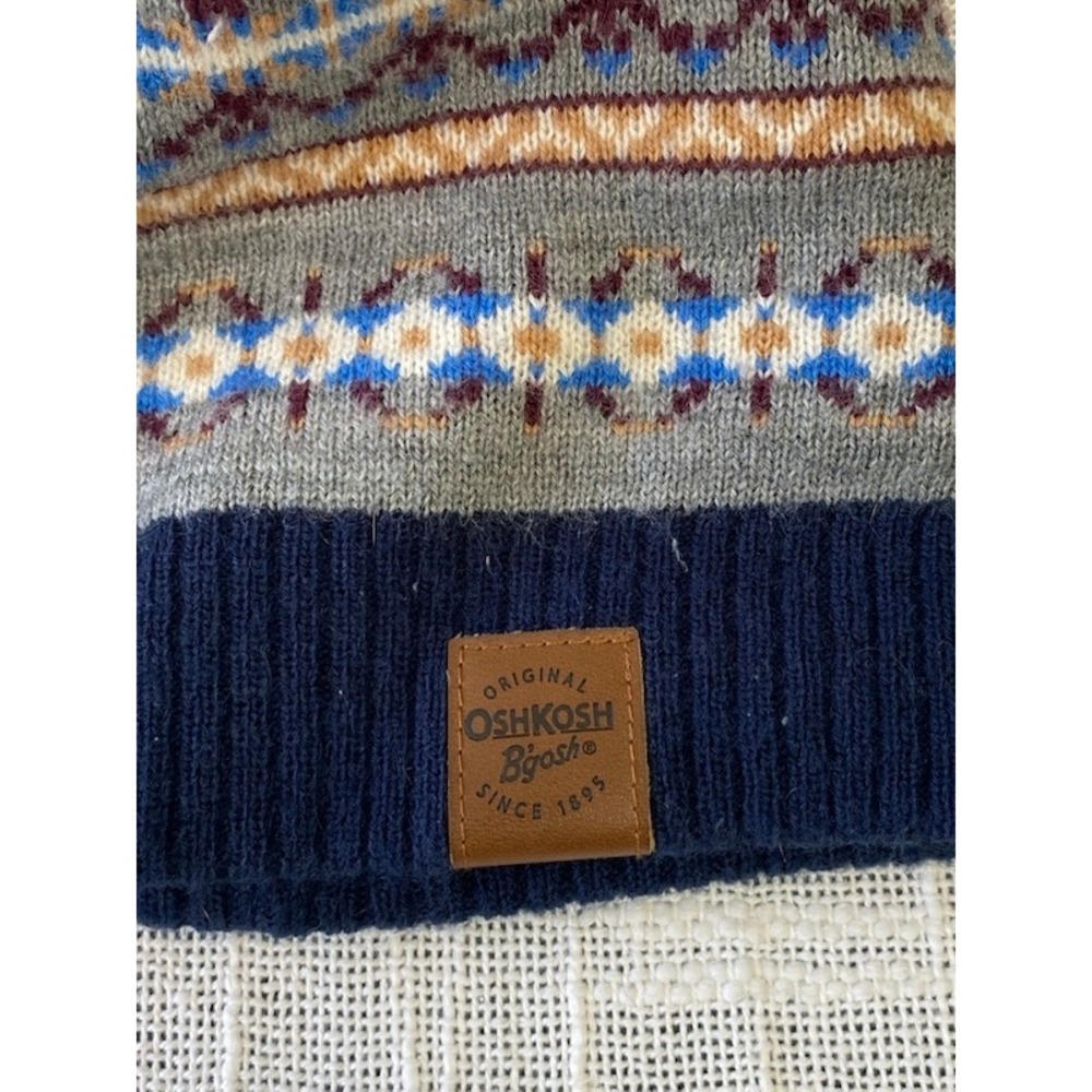 OshKosh B'gosh Fair Isle Beanie Nordic Knit Hat Winter Blue Gray Cozy - Picture 4 of 10